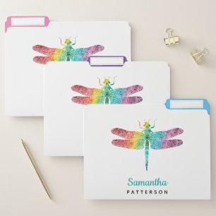 Rainbow Watercolor Dragonfly Personalized Feminine File Folder