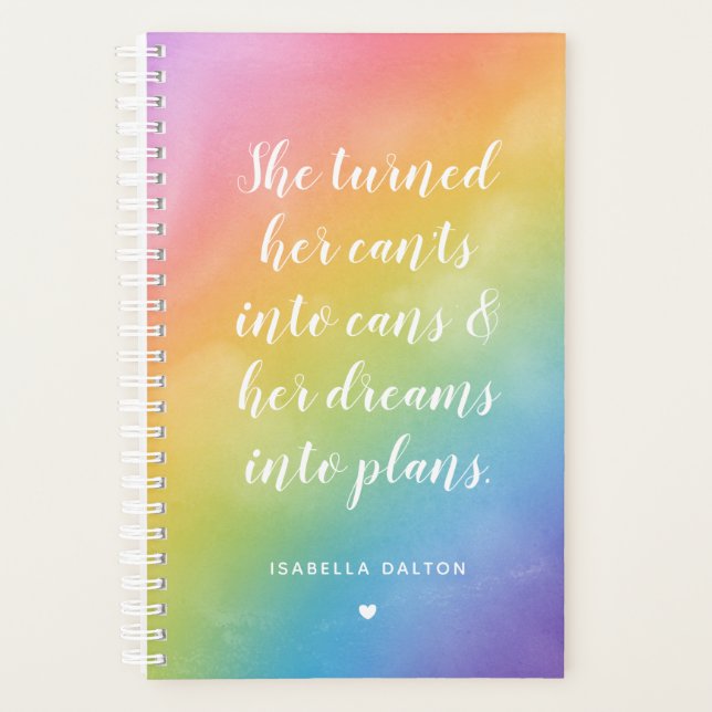 Rainbow Watercolor Dreams Into Plans Quote Planner (Front)