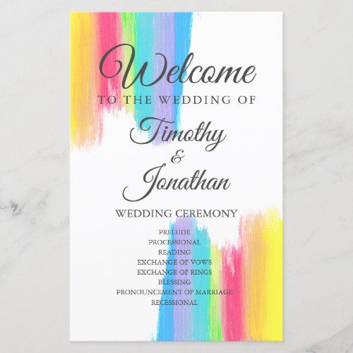 Rainbow Watercolor Elegant LGBT Wedding Program