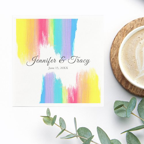 Rainbow Watercolor Elegant LGBTQ Wedding Napkins