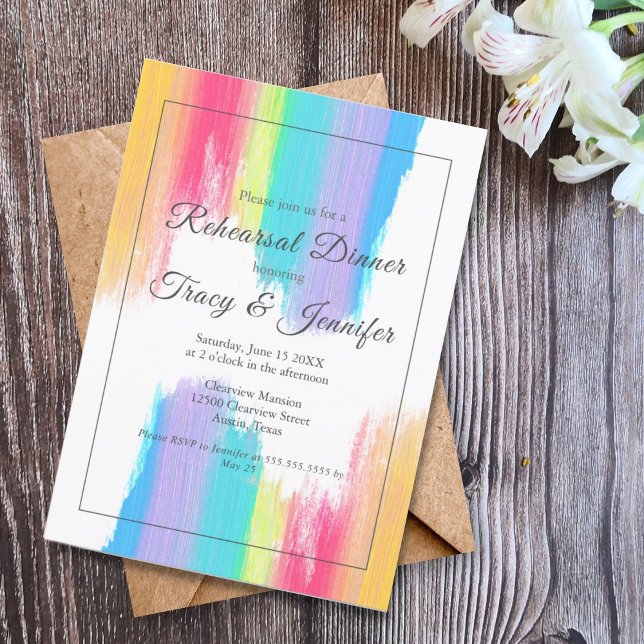 Rainbow Watercolor Elegant Modern Rehearsal Dinner Invitation (Creator Uploaded)