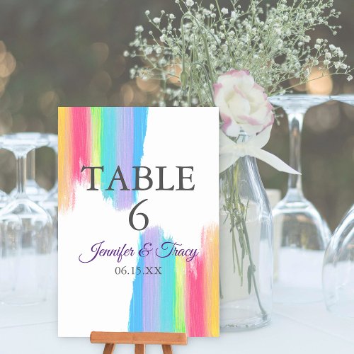 Rainbow Watercolor Elegant Wedding Table Number