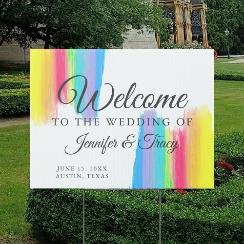 Rainbow Watercolor Elegant Wedding Welcome Yard Sign