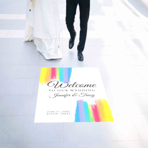 Rainbow Watercolor Elegant Welcome to Our Wedding Floor Decals