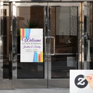 Rainbow Watercolor Elegant Welcome to our Wedding Window Cling