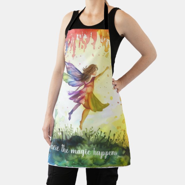 Rainbow Watercolor Fairy – Magical Fantasy Apron (Insitu)