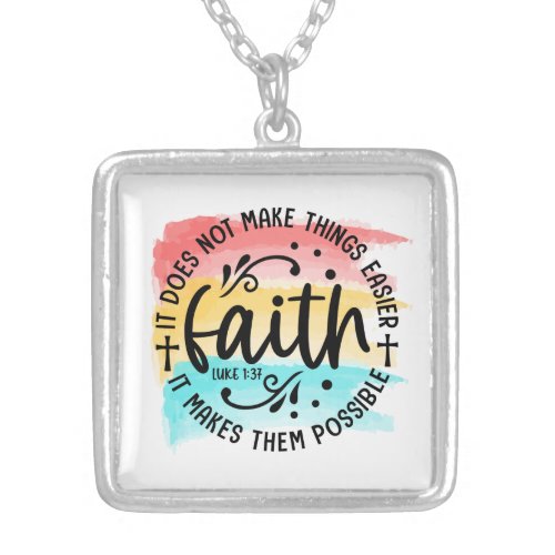 Rainbow Watercolor Faith Luke 137 Christian Bible Silver Plated Necklace