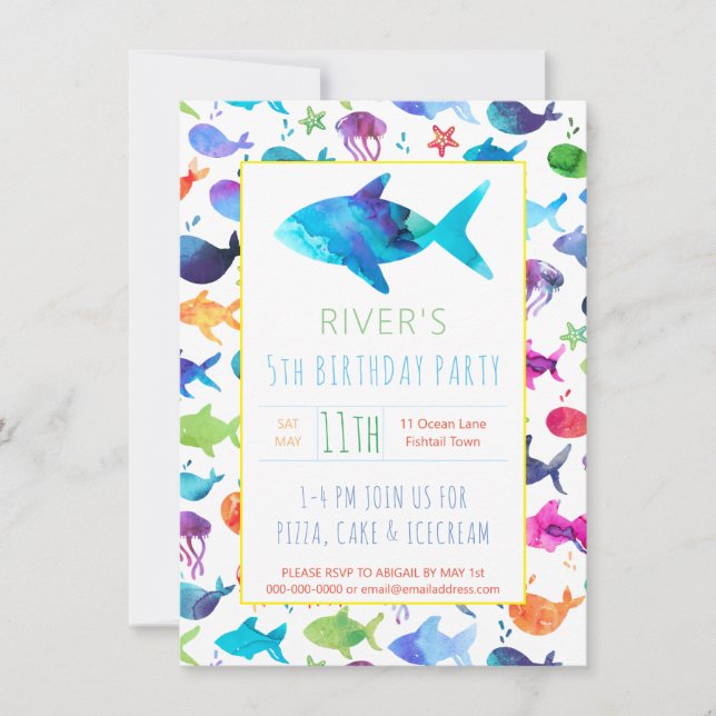 Rainbow Watercolor Fish Under The Sea Birthday (Front)