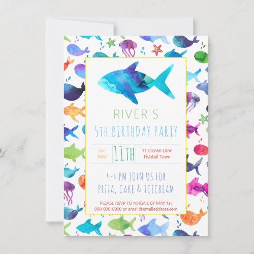 Rainbow Watercolor Fish Under The Sea Birthday