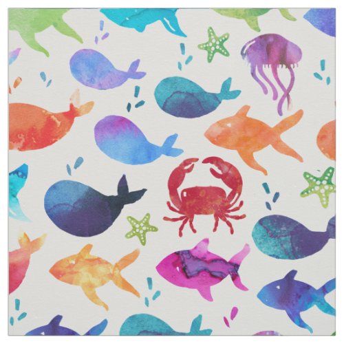 Rainbow Watercolor Fish Under the Sea Ocean Fabric