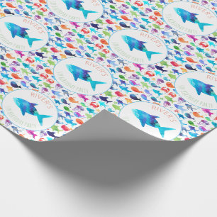 Rainbow Watercolor Fish Under The Sea Party Wrapping Paper