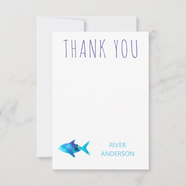 Rainbow Watercolor Fish Under The Sea Thank You Card (Front)