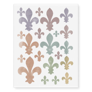 Rainbow Watercolor Fleur de Lis Pink Purple Temporary Tattoos