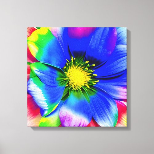 Rainbow Watercolor Flower Stretched Canvas