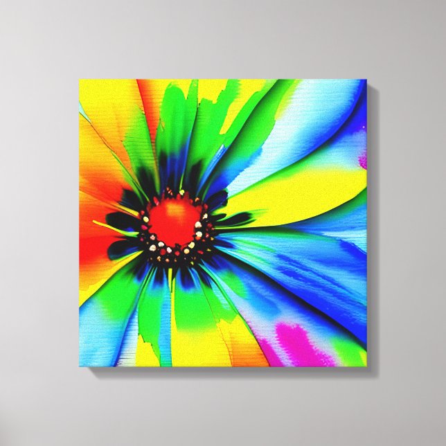Rainbow Watercolor Flower Stretched Canvas (Front)