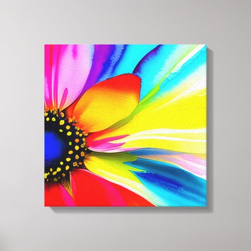 Rainbow Watercolor Flower Stretched Canvas