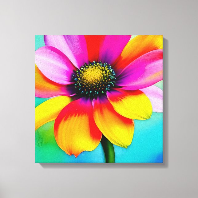 Rainbow Watercolor Flower Stretched Canvas Print (Front)