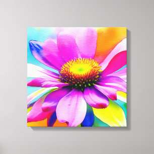 Rainbow Watercolor Flower Stretched Canvas Print