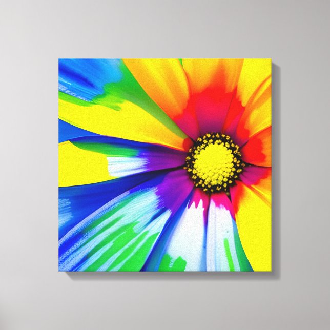 Rainbow Watercolor Flower Stretched Canvas Print (Front)