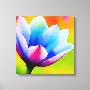 Rainbow Watercolor Flower Stretched Canvas Print