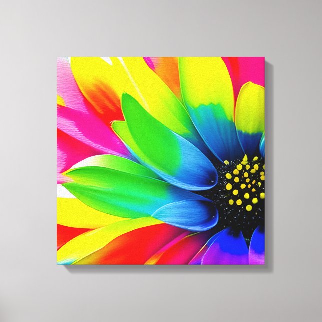Rainbow Watercolor Flower Stretched Canvas Print (Front)