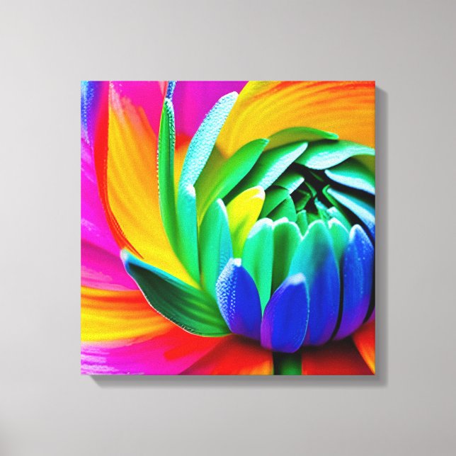 Rainbow Watercolor Flower Stretched Canvas Print (Front)