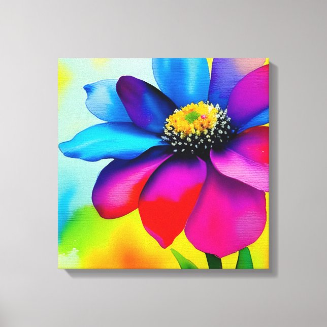 Rainbow Watercolor Flower Stretched Canvas Print (Front)