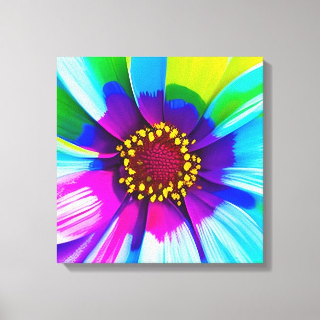 Rainbow Watercolor Flower Stretched Canvas Print (Front)
