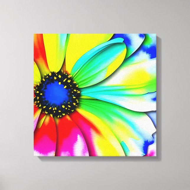 Rainbow Watercolor Flower Stretched Canvas Print (Front)