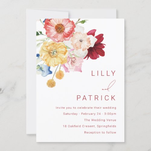Rainbow Watercolor Flowers Spring Wedding Invitation