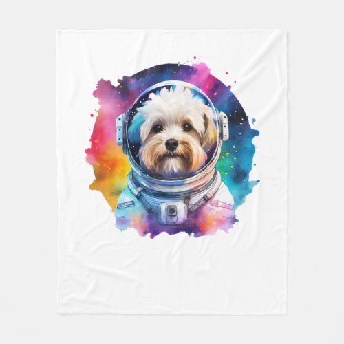 Rainbow Watercolor Galaxy Astronaut Bichon   Fleece Blanket