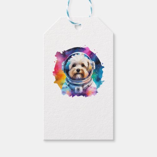 Rainbow Watercolor Galaxy Astronaut Bichon   Gift Tags