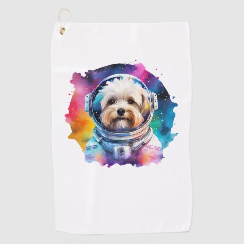 Rainbow Watercolor Galaxy Astronaut Bichon   Golf Towel