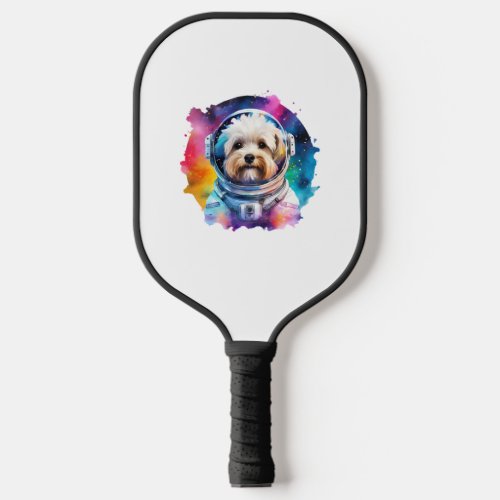 Rainbow Watercolor Galaxy Astronaut Bichon   Pickleball Paddle