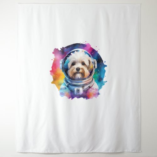 Rainbow Watercolor Galaxy Astronaut Bichon   Tapestry