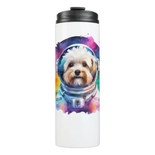 Rainbow Watercolor Galaxy Astronaut Bichon   Thermal Tumbler