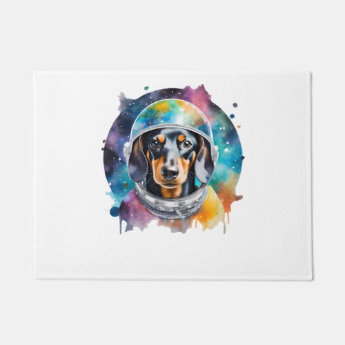 Rainbow Watercolor Galaxy Astronaut Dachshund   Doormat