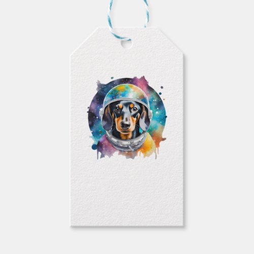 Rainbow Watercolor Galaxy Astronaut Dachshund   Gift Tags