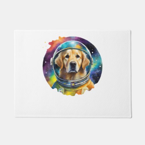 Rainbow Watercolor Galaxy Astronaut Golden Retriev Doormat