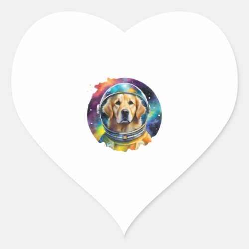 Rainbow Watercolor Galaxy Astronaut Golden Retriev Heart Sticker