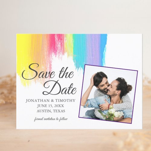 Rainbow Watercolor Gay Pride Photo Save the Date Announcement Postcard