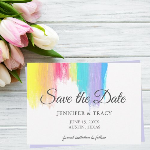 Rainbow Watercolor Gay Pride Wedding LGBTQ Save The Date