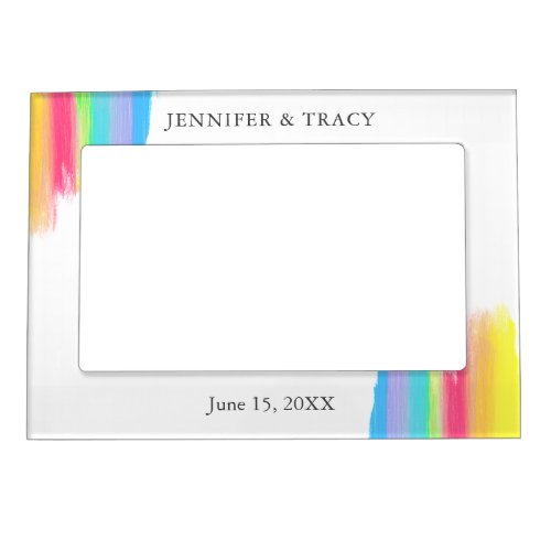 Rainbow Watercolor Gay Wedding Couple Anniversary Magnetic Frame
