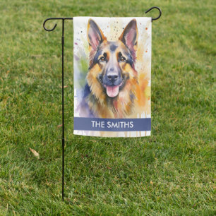 Rainbow Watercolor German Shepherd Welcome  Garden Flag