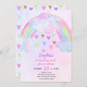 Rainbow Watercolor Girl Birthday Invitation