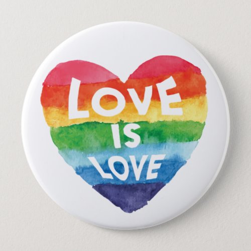Rainbow Watercolor heart Love is Love Button