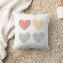 Rainbow Watercolor Hearts Kids Room Decor Throw Pillow