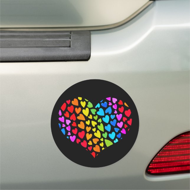 Rainbow Watercolor Hearts Pattern Car Magnet (In Situ)