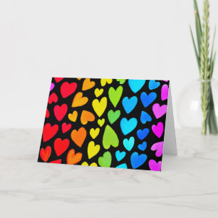 Rainbow Watercolor Hearts Pattern Card