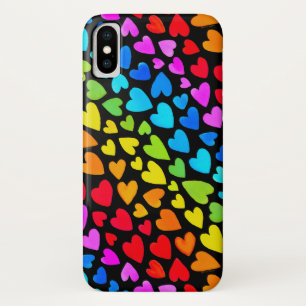 Rainbow Watercolor Hearts Pattern iPhone X Case